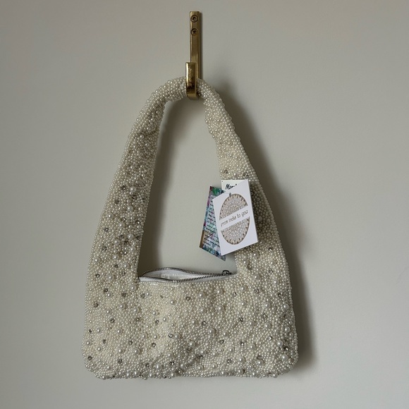 Beaded Pearl & Crystal Viral Mini Handbag - Picture 2 of 3